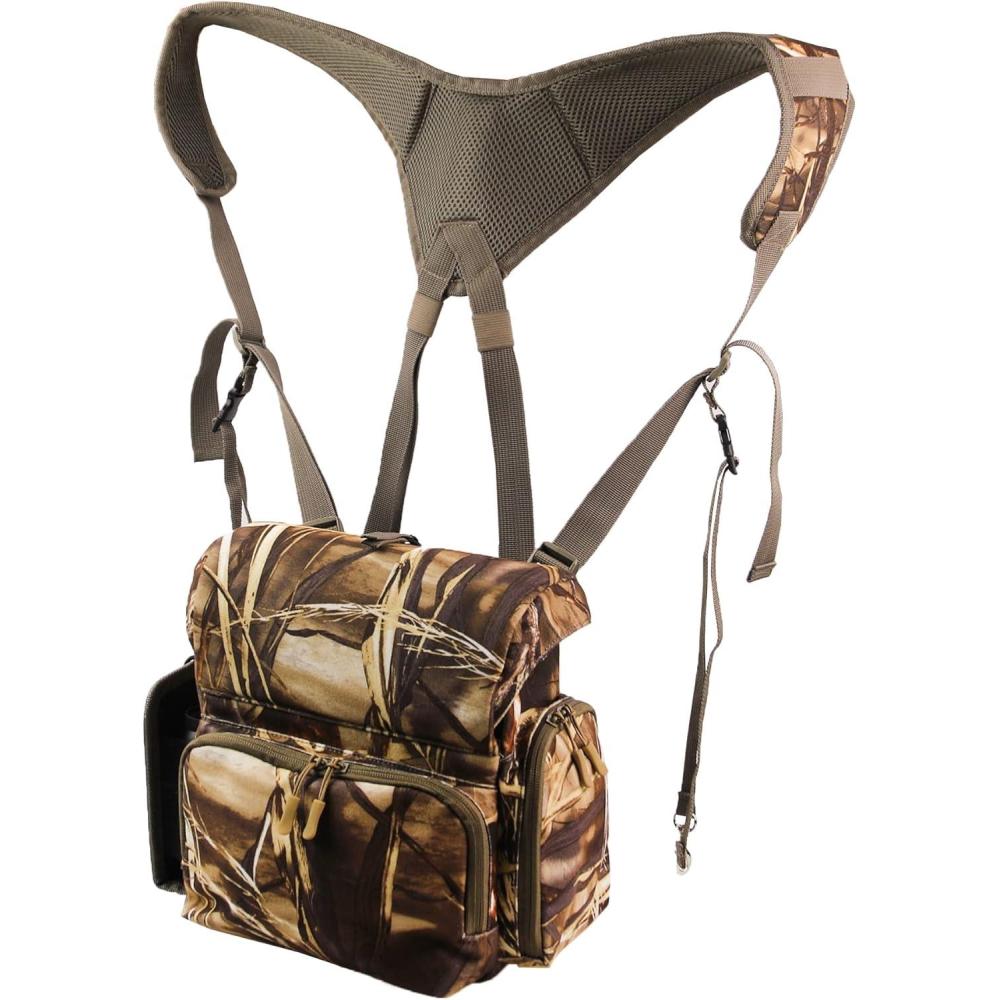 imageMDSTOP Binocular Harness Chest Pack Bino Case with Rangefinder Pouch Bino Harness Chest Pack for Hunting Binocular Harness for Bird Watching Hunting Hiking ShootingYellow Camo