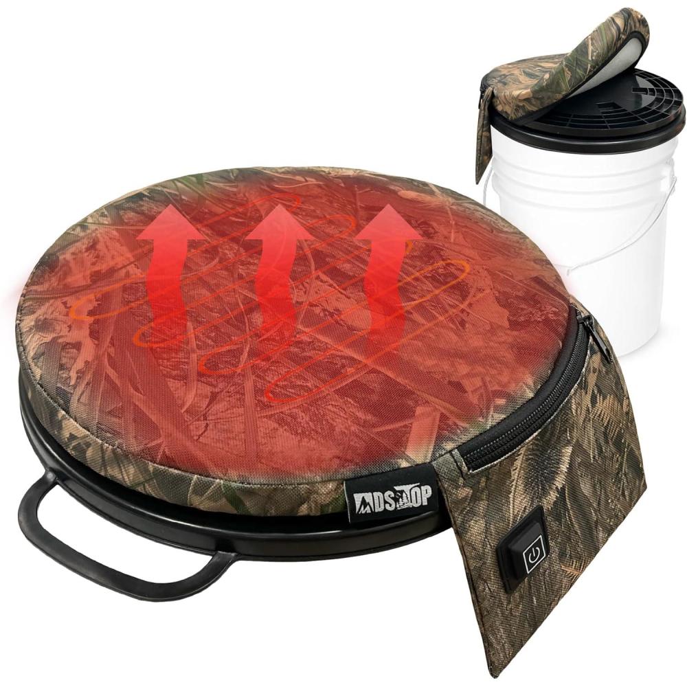 imageMDSTOP Heated 5 Gallon Bucket Seat 360Degree Swivel Bucket Seat Lid Waterproof Top Seat Foam Cushion for Dove Duck Hunting Ice Fishing Baseball Gardening CampingNo Power BankNo 3 Reed Camo