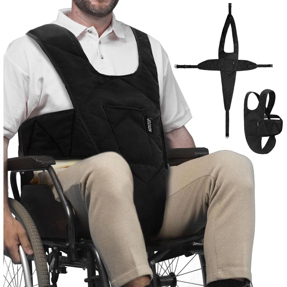 imageMDSTOP Wheelchair Safety Belt AntiSlip Wheelchair Seatbelt Wheelchair Harness with Adjustable Secure Buckle Medical Restraints Straps for Seniors Elderly Patients Disable Black1Black1