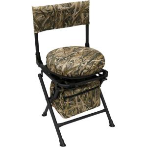 MDSTOP 360 Degree Swivel Hunting Chair for Ground Blinds, Folding Hunting Seat, Fishing Chair, Lightweight, Portable, Padded Cushion for Dove Deer Hunting, Fishing, Camping(Pine Needle Camo)(No. 3 Reed Camo)