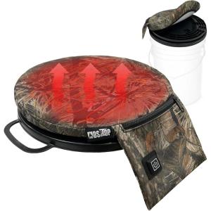 MDSTOP Heated 5 Gallon Bucket Seat, 360-Degree Swivel Bucket Seat Lid, Waterproof Top Seat Foam Cushion for Dove Duck Hunting, Ice Fishing, Baseball, Gardening, Camping（No Power Bank）(Pine Needle Camo)