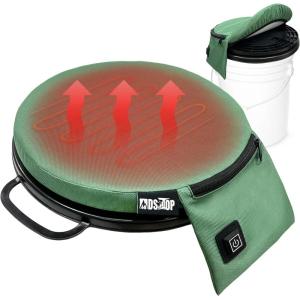 MDSTOP Heated 5 Gallon Bucket Seat, 360-Degree Swivel Bucket Seat Lid, Waterproof Top Seat Foam Cushion for Dove Duck Hunting, Ice Fishing, Baseball, Gardening, Camping（No Power Bank）(Green)