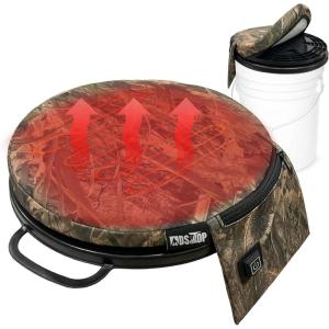 MDSTOP Heated 5 Gallon Bucket Seat, 360-Degree Swivel Bucket Seat Lid, Waterproof Top Seat Foam Cushion for Dove Duck Hunting, Ice Fishing, Baseball, Gardening, Camping（No Power Bank）(No. 3 Reed Camo)