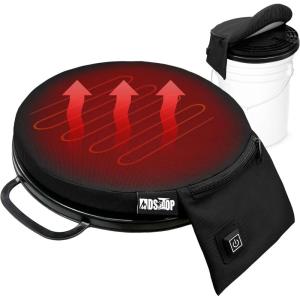 MDSTOP Heated 5 Gallon Bucket Seat, 360-Degree Swivel Bucket Seat Lid, Waterproof Top Seat Foam Cushion for Dove Duck Hunting, Ice Fishing, Baseball, Gardening, Camping（No Power Bank）(Black)
