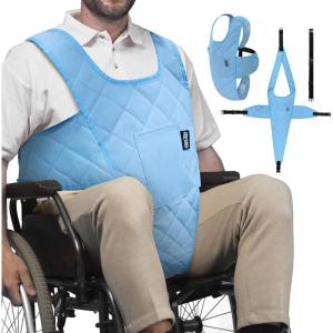 MDSTOP Wheelchair Safety Belt, Anti-Slip Wheelchair Seatbelt, Wheelchair Harness with Adjustable Secure Buckle, Medical Restraints Straps for Seniors Elderly, Patients, Disable (Black1)(Blue)