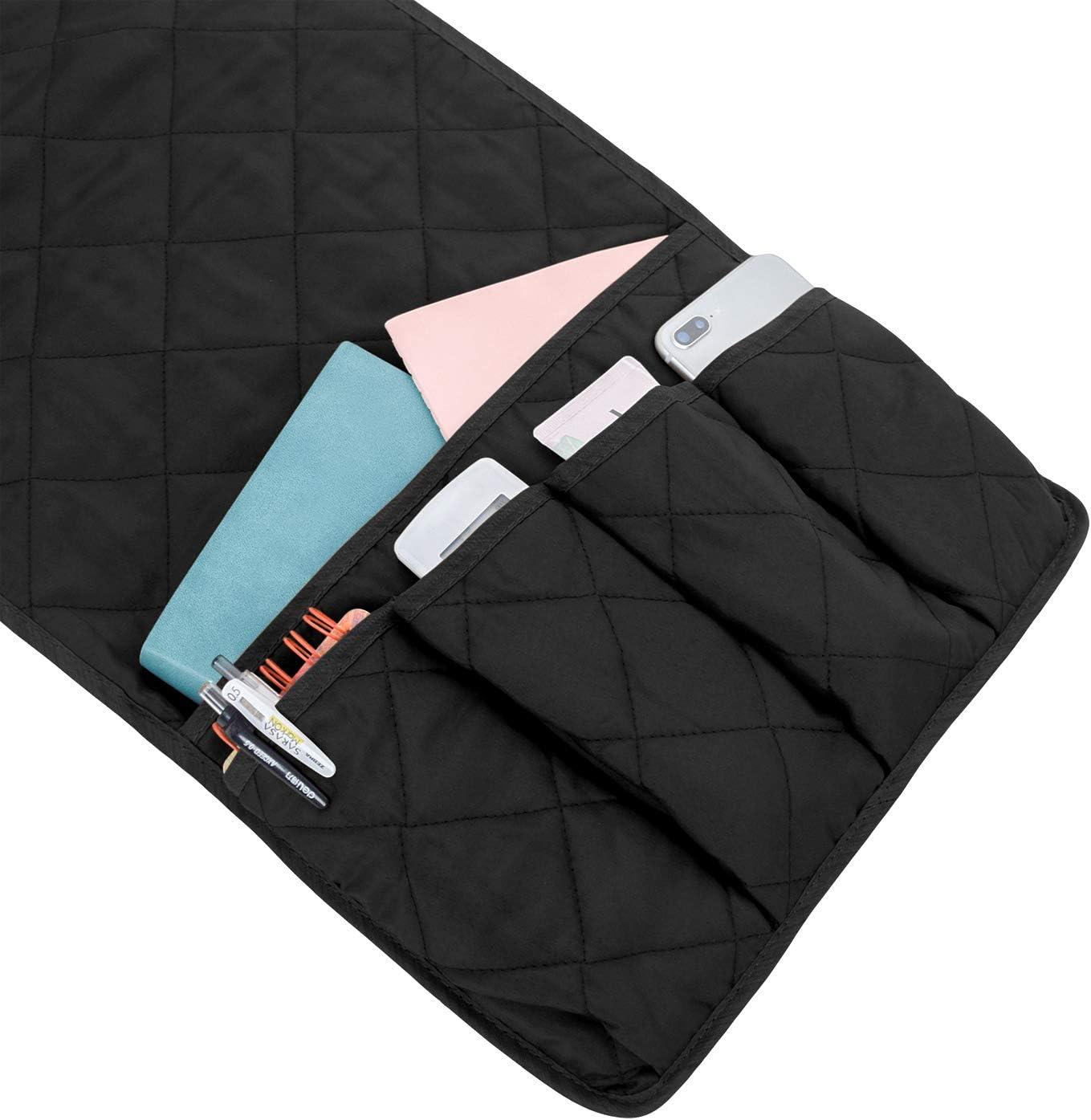 imageMDSTOP 5 Pockets Remote Control Holder Magazine Rack Space Saver Organizer Draped Over Sofa Couch Recliner ArmrestBlack