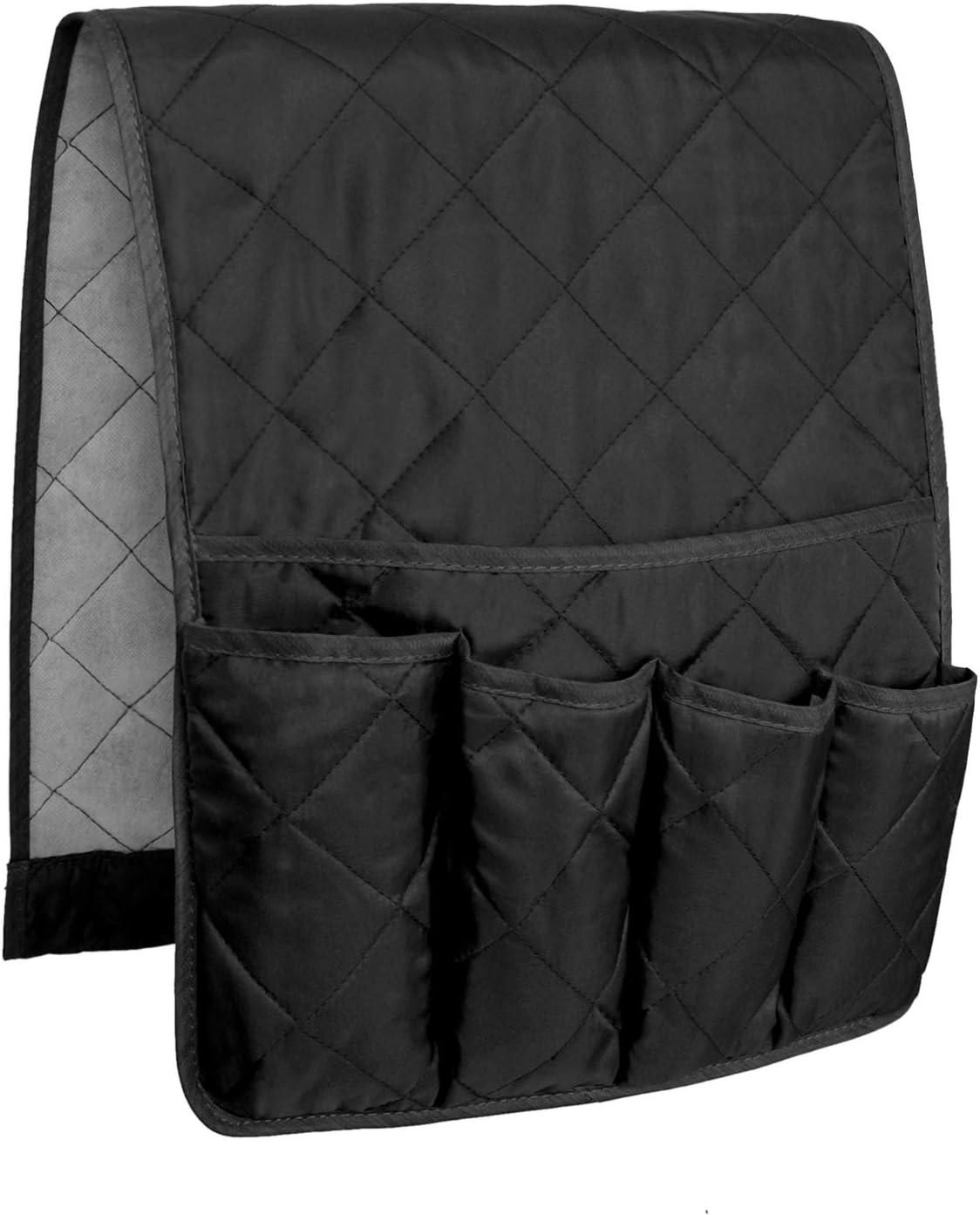 imageMDSTOP 5 Pockets Remote Control Holder Magazine Rack Space Saver Organizer Draped Over Sofa Couch Recliner ArmrestBlack