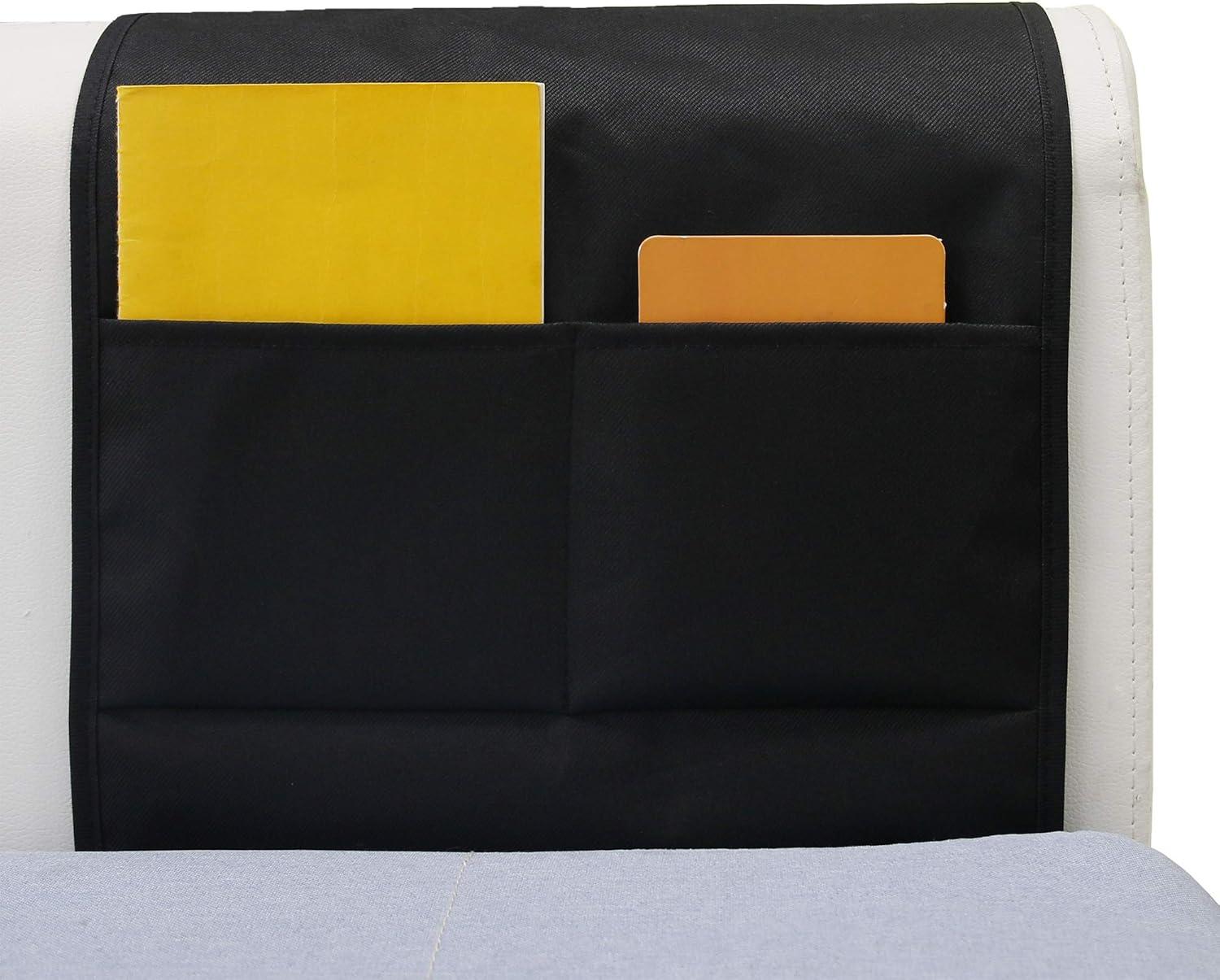 imageMDSTOP 5 Pockets Remote Control Holder Magazine Rack Space Saver Organizer Draped Over Sofa Couch Recliner ArmrestBlacktwill