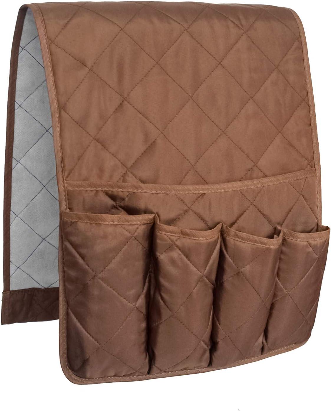 imageMDSTOP 5 Pockets Remote Control Holder Magazine Rack Space Saver Organizer Draped Over Sofa Couch Recliner ArmrestCoffee