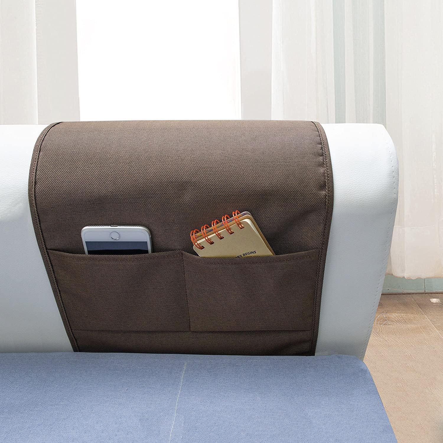 imageMDSTOP 5 Pockets Remote Control Holder Magazine Rack Space Saver Organizer Draped Over Sofa Couch Recliner ArmrestCoffeetwill