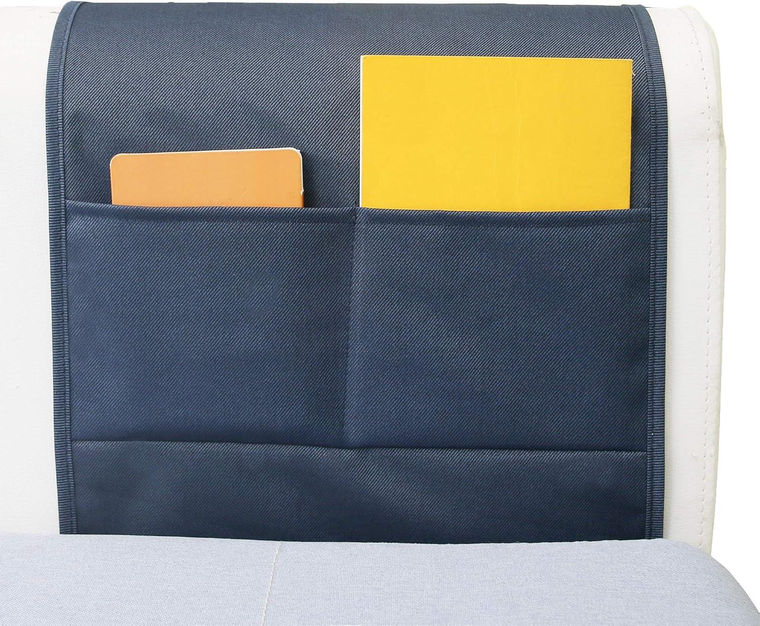imageMDSTOP 5 Pockets Remote Control Holder Magazine Rack Space Saver Organizer Draped Over Sofa Couch Recliner ArmrestDarkbluetwill