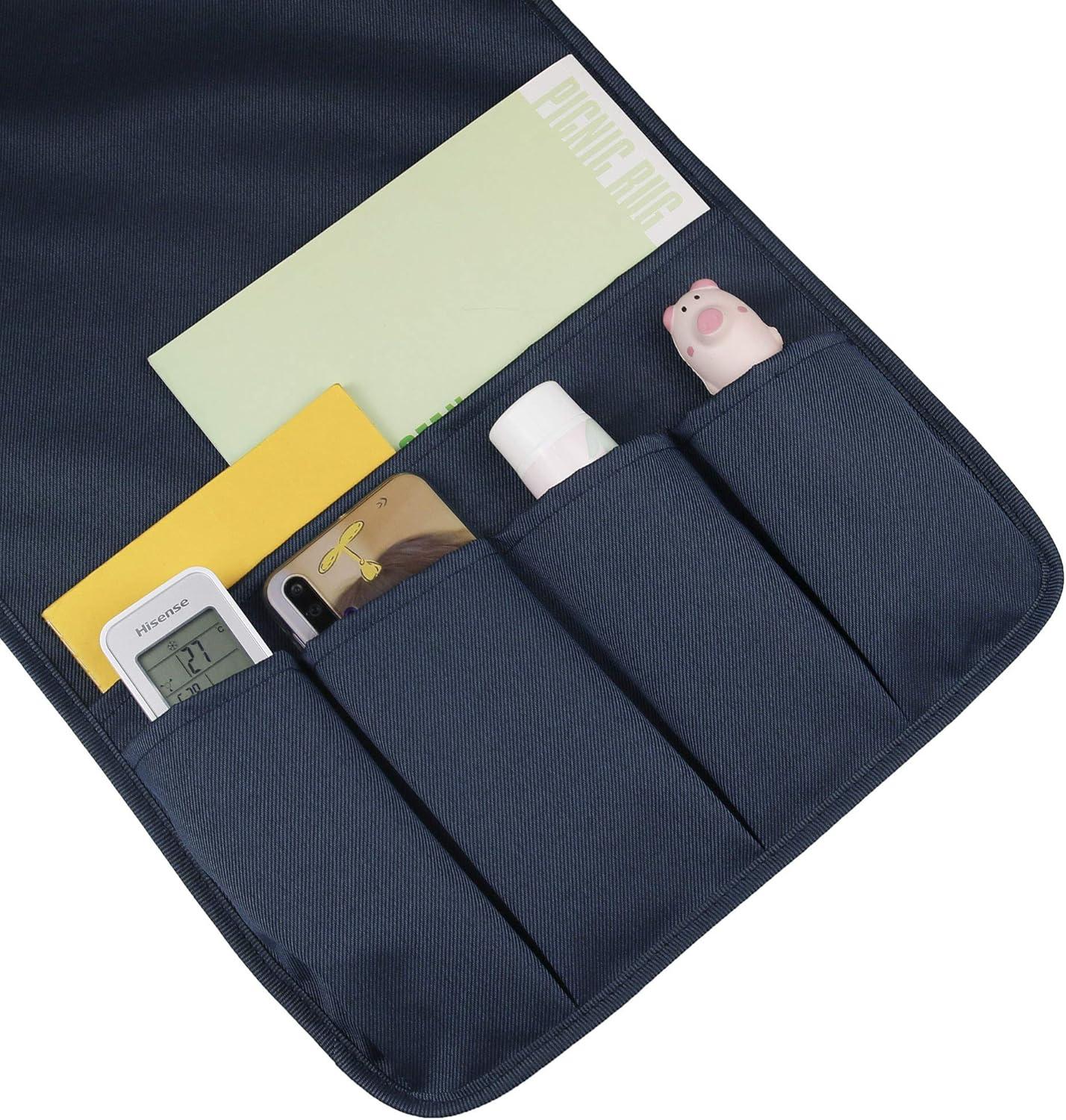 imageMDSTOP 5 Pockets Remote Control Holder Magazine Rack Space Saver Organizer Draped Over Sofa Couch Recliner ArmrestDarkbluetwill