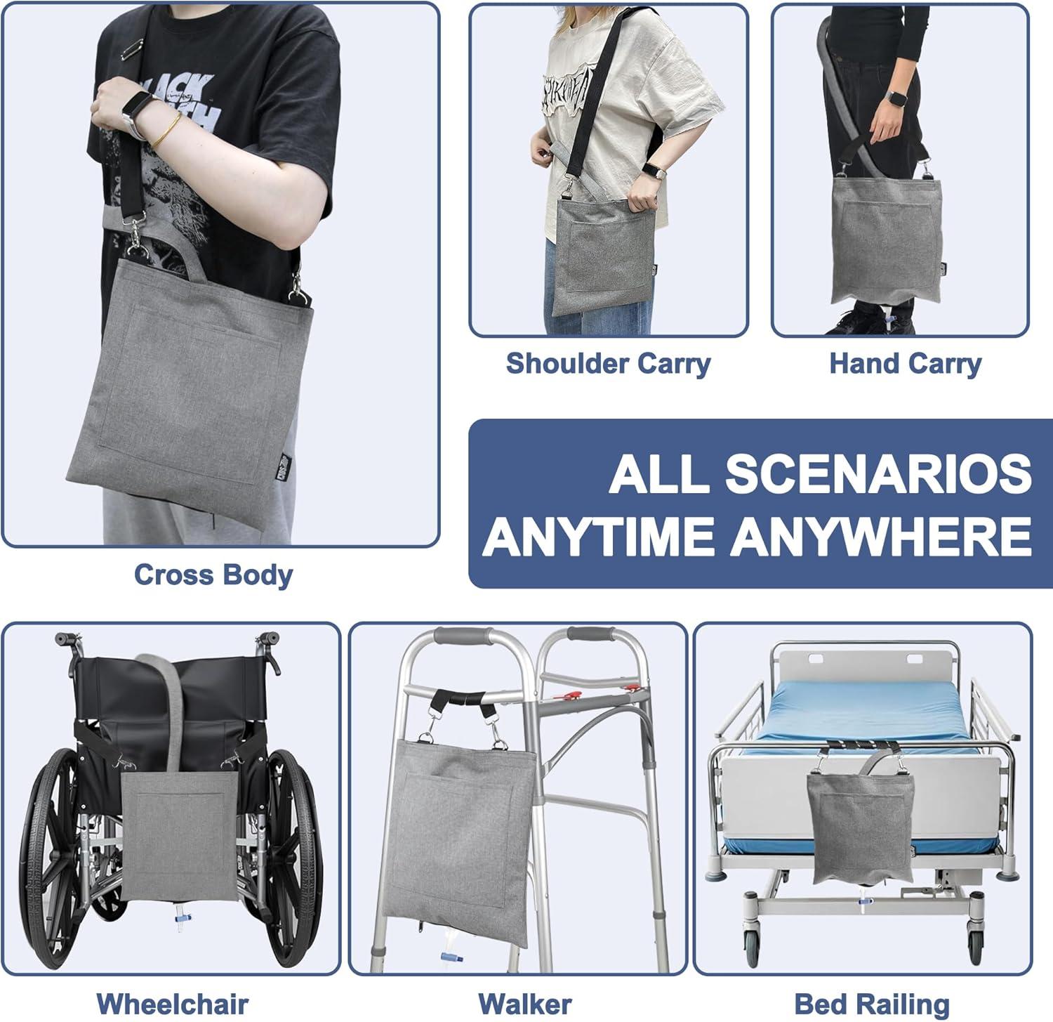 imageMDSTOP Catheter Bag Holder Urine Drainage Bag Holder with Drain Tube Cover and Adjustable Shoulder Strap Easy Acess and Drainage Secure ampamp Discreet for Urostomy Foley Catheter Users PurpleGrey