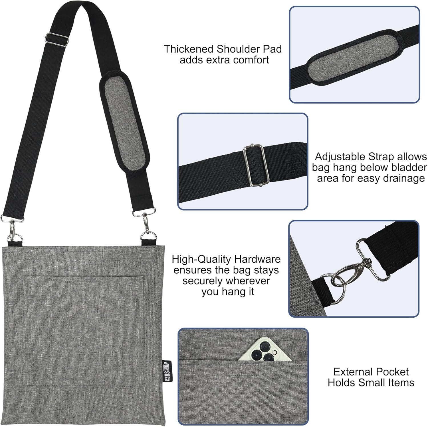 imageMDSTOP Catheter Bag Holder Urine Drainage Bag Holder with Drain Tube Cover and Adjustable Shoulder Strap Easy Acess and Drainage Secure ampamp Discreet for Urostomy Foley Catheter Users PurpleGrey