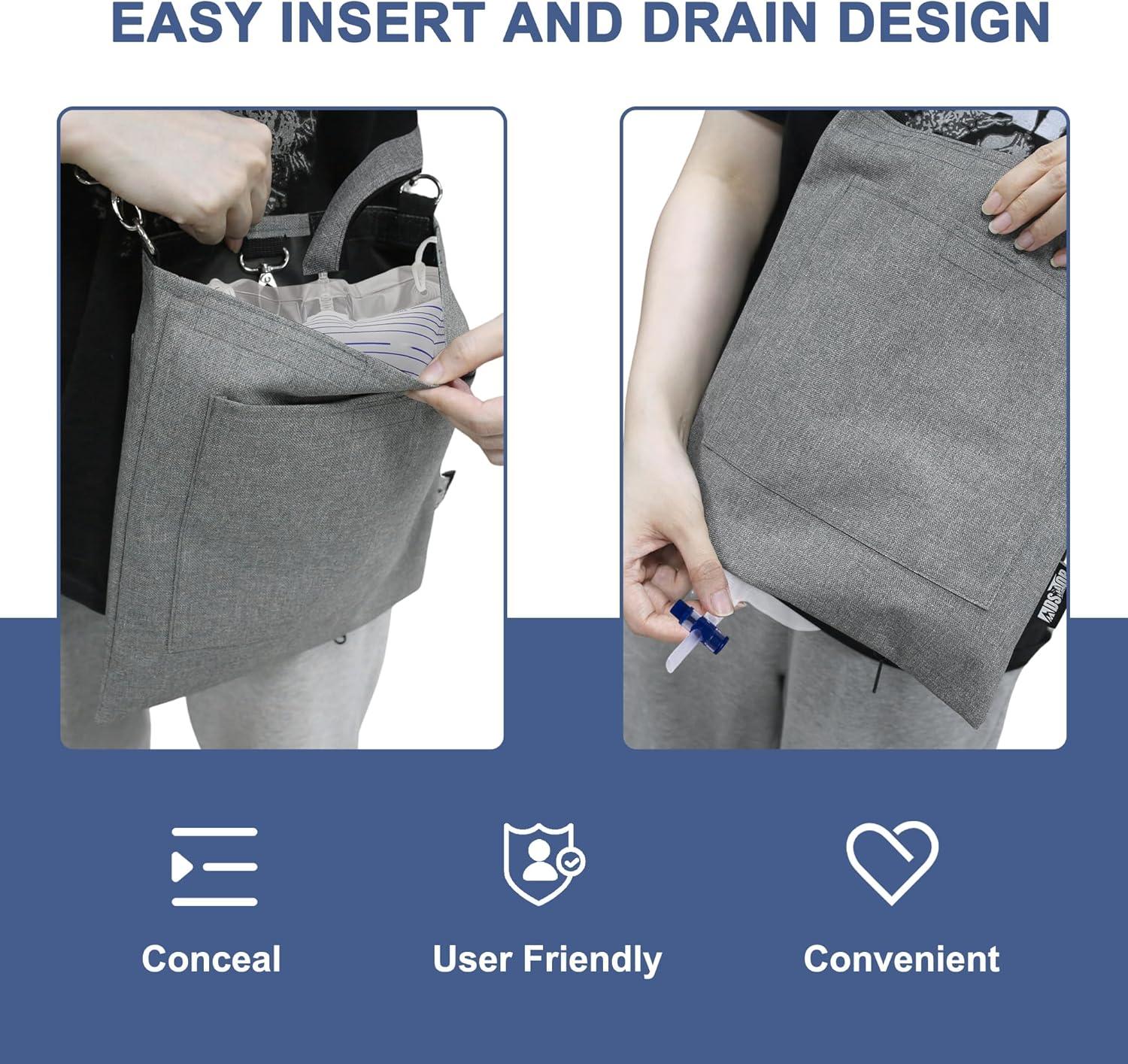 imageMDSTOP Catheter Bag Holder Urine Drainage Bag Holder with Drain Tube Cover and Adjustable Shoulder Strap Easy Acess and Drainage Secure ampamp Discreet for Urostomy Foley Catheter Users PurpleGrey