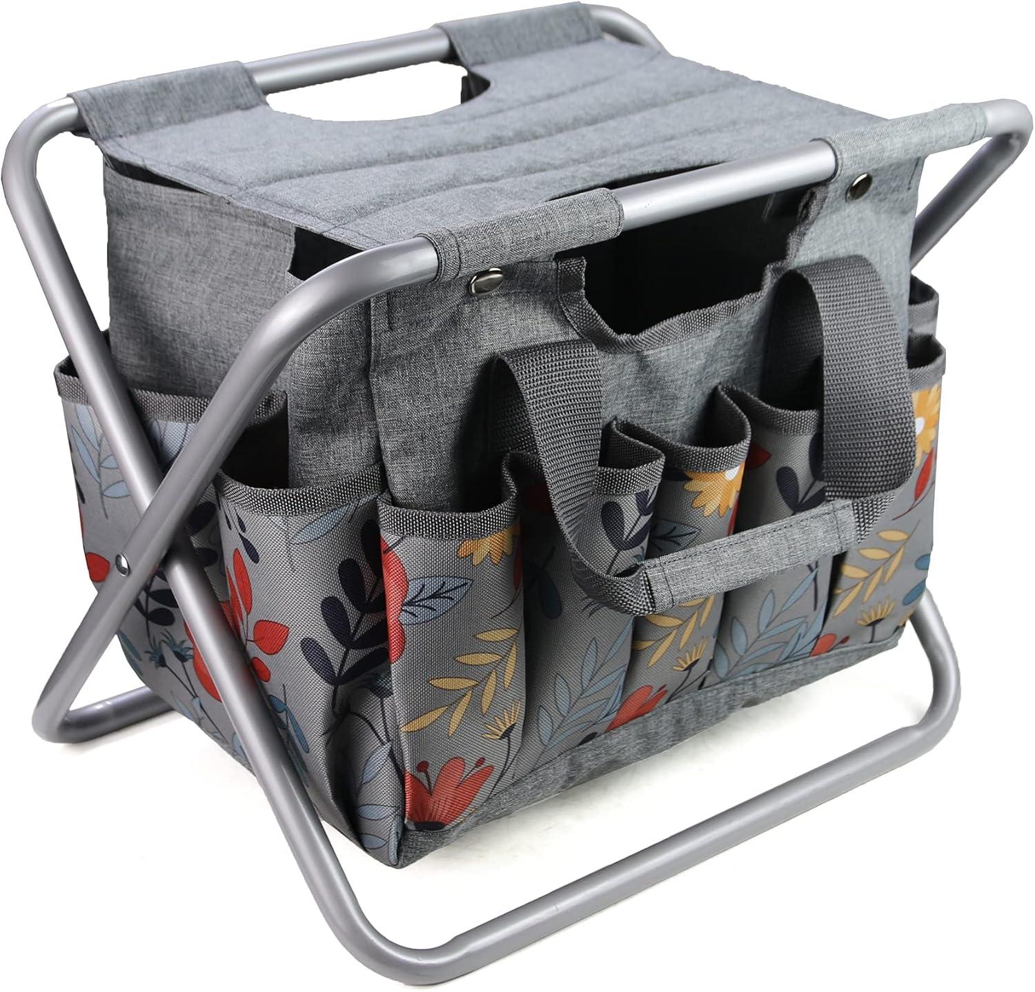 imageMDSTOP Folding Gardening Stool with Detachable Storage Tote Bag Gardening Tools Set Organizer for Fishing Outdoor Sports Hiking Camping Garden Gardening Gifts for MomDad Without Tools AluminumAluminum