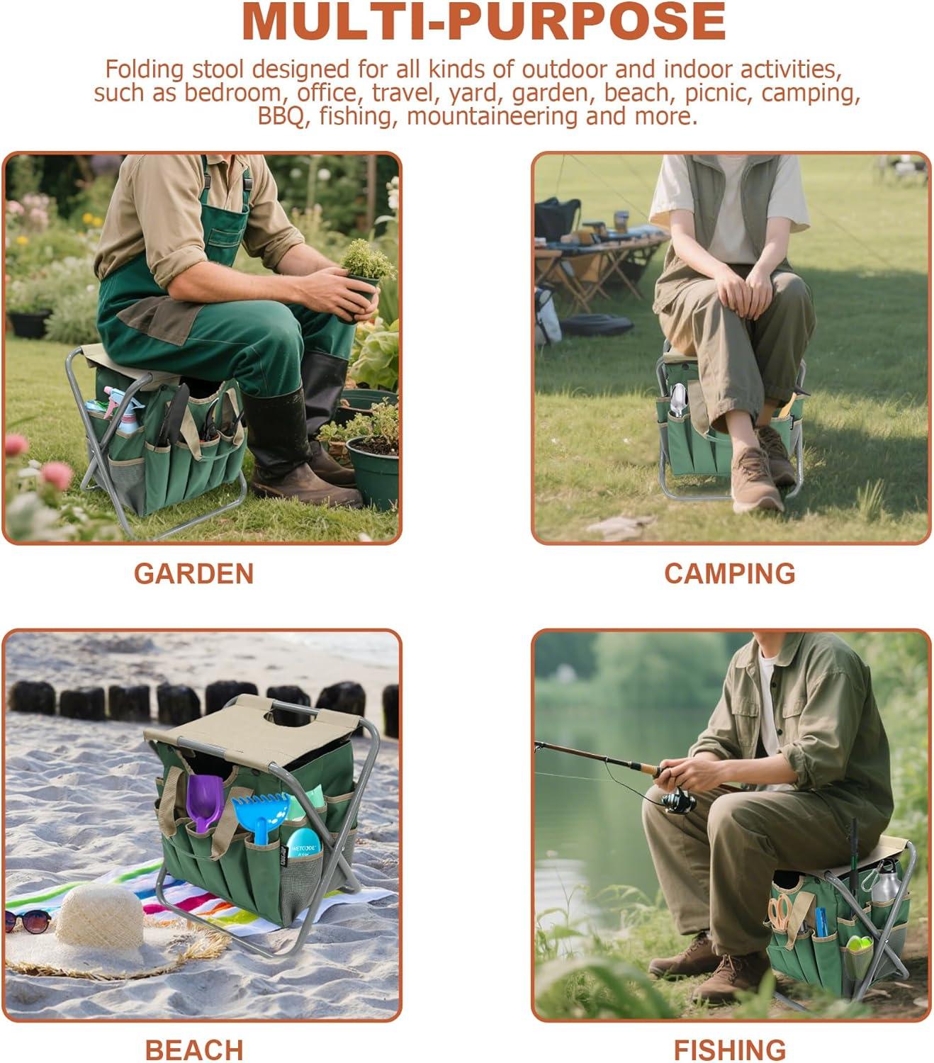 imageMDSTOP Folding Gardening Stool with Detachable Storage Tote Bag Gardening Tools Set Organizer for Fishing Outdoor Sports Hiking Camping Garden Gardening Gifts for MomDad Without Tools AluminumPolyester
