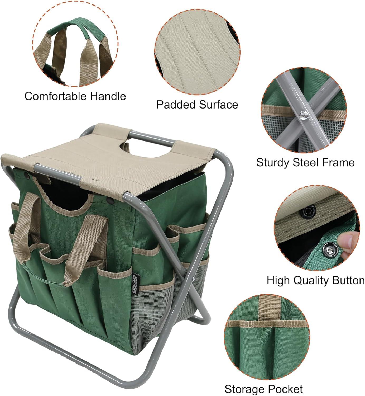 imageMDSTOP Folding Gardening Stool with Detachable Storage Tote Bag Gardening Tools Set Organizer for Fishing Outdoor Sports Hiking Camping Garden Gardening Gifts for MomDad Without Tools AluminumPolyester