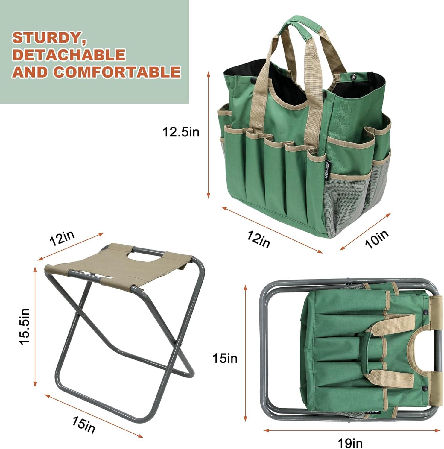 imageMDSTOP Folding Gardening Stool with Detachable Storage Tote Bag Gardening Tools Set Organizer for Fishing Outdoor Sports Hiking Camping Garden Gardening Gifts for MomDad Without Tools AluminumPolyester