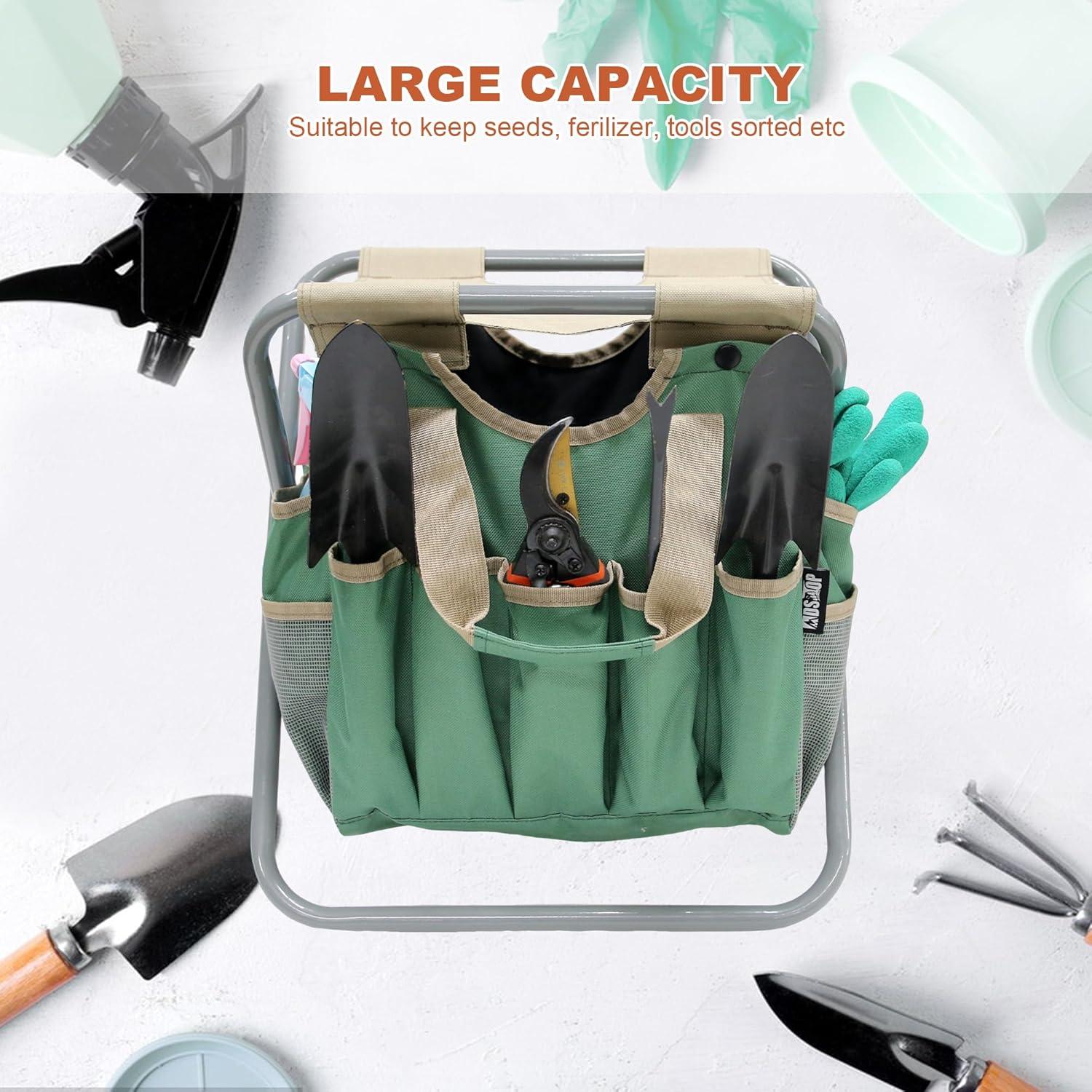 imageMDSTOP Folding Gardening Stool with Detachable Storage Tote Bag Gardening Tools Set Organizer for Fishing Outdoor Sports Hiking Camping Garden Gardening Gifts for MomDad Without Tools AluminumPolyester