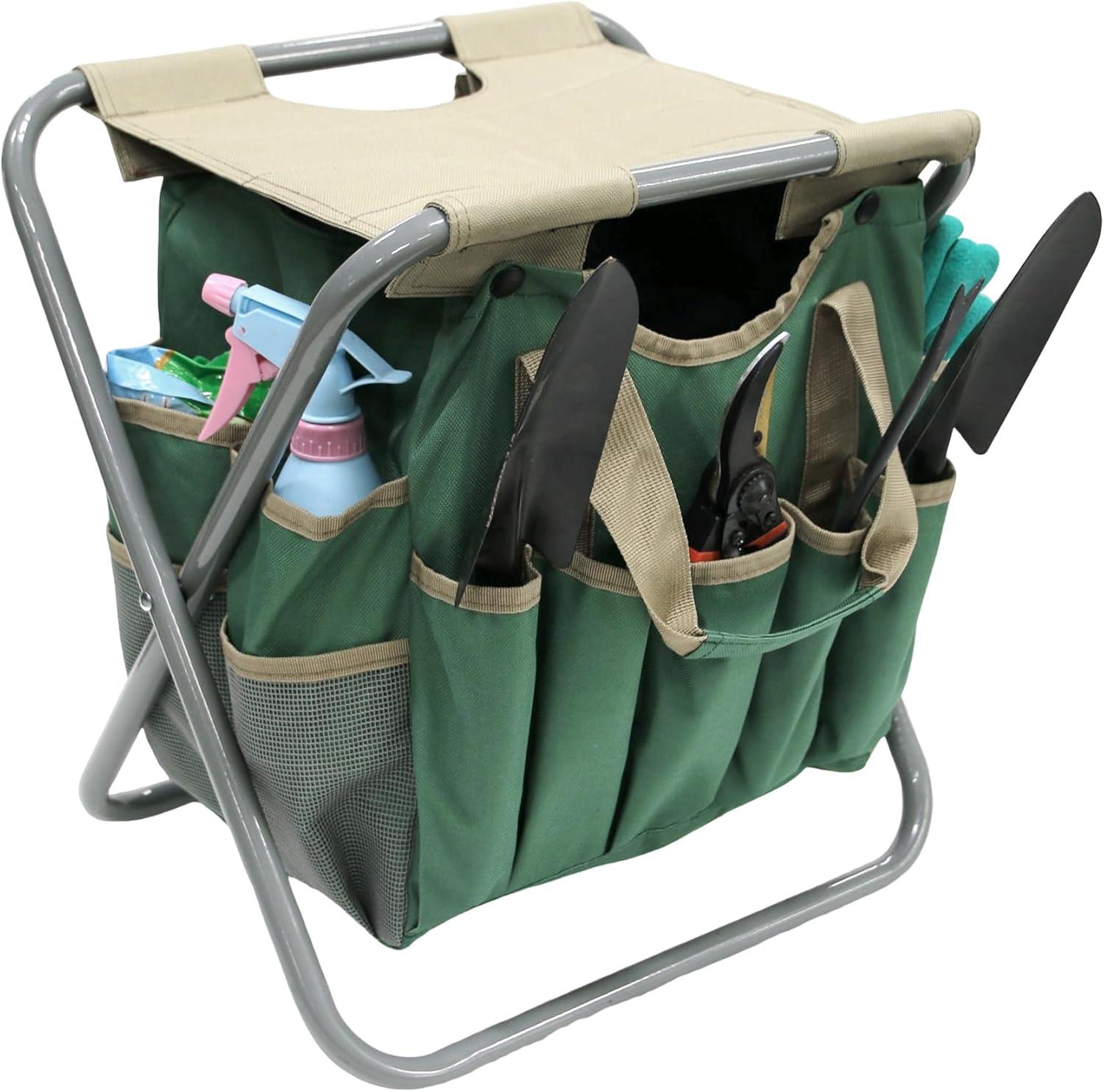 imageMDSTOP Folding Gardening Stool with Detachable Storage Tote Bag Gardening Tools Set Organizer for Fishing Outdoor Sports Hiking Camping Garden Gardening Gifts for MomDad Without Tools AluminumPolyester