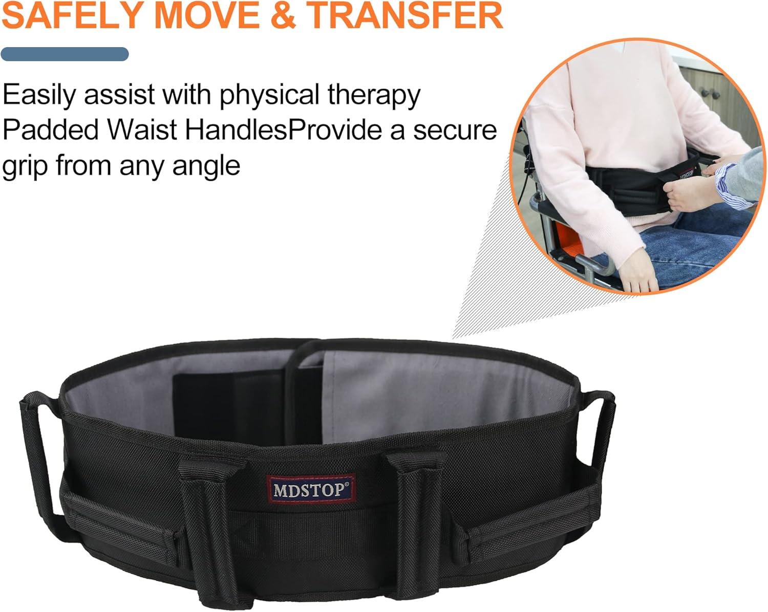 imageMDSTOP Gait Belt with Padding Handles Safety Transfer Belt for Seniors and Unsteady Person with Quick Release Buckle Bed to Wheelchair Transfering Prevents Patient from Shifting More Effectively