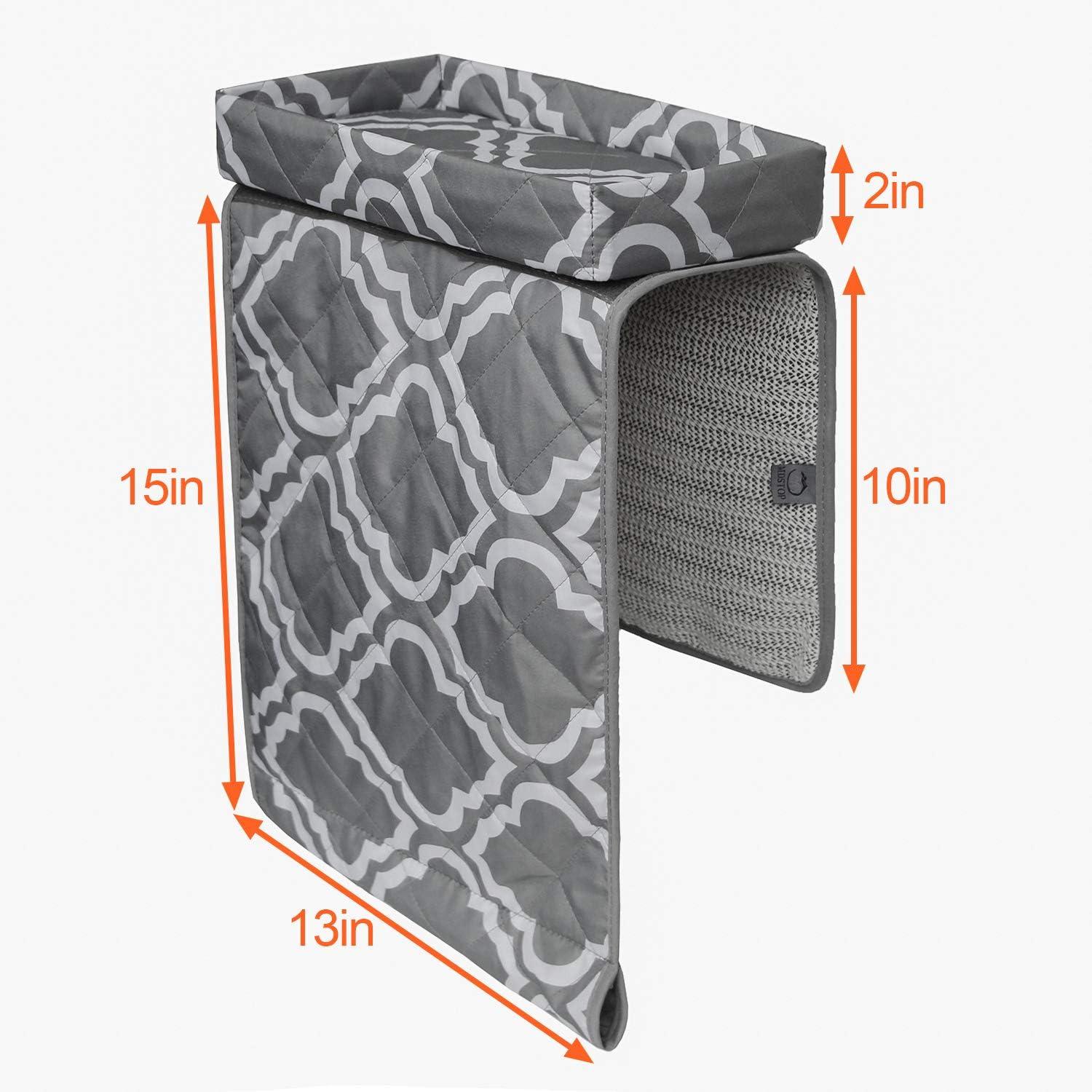 imageMDSTOP Sofa Armrest Organizer Caddy with Holder Tray TV Remote Control Holder Couch Armchair Caddy Fits for Game Controller Pens Magazines Snacks Glasses Black 32quot 13quotGrey
