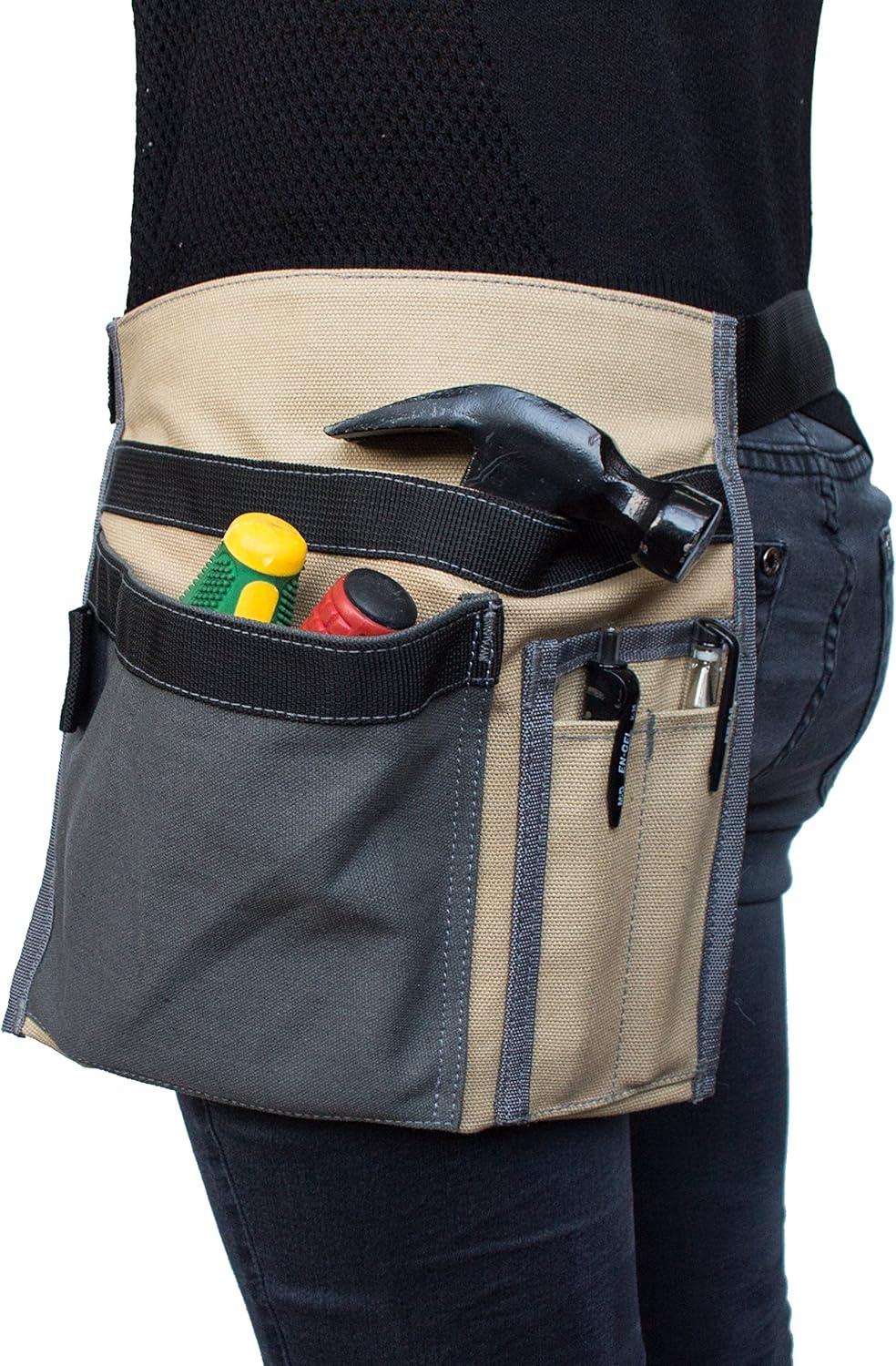 imageTool Pouch MDSTOP Single Side Apron with 5 Pockets and 1 Hammer Loop Fits for Hammer Pencils Screwdrivers etc BlackKhaki