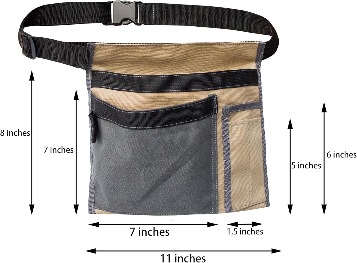 imageTool Pouch MDSTOP Single Side Apron with 5 Pockets and 1 Hammer Loop Fits for Hammer Pencils Screwdrivers etc BlackKhaki