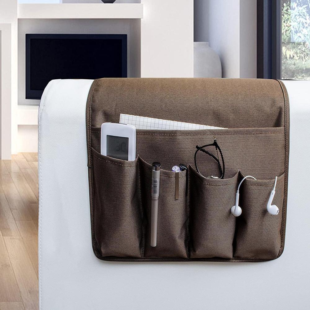 imageMDSTOP 5 Pockets Remote Control Holder Magazine Rack Space Saver Organizer Draped Over Sofa Couch Recliner ArmrestCoffeetwill