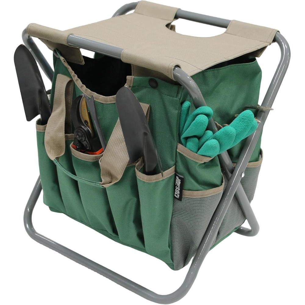 imageMDSTOP Folding Gardening Stool with Detachable Storage Tote Bag Gardening Tools Set Organizer for Fishing Outdoor Sports Hiking Camping Garden Gardening Gifts for MomDad Without Tools AluminumPolyester