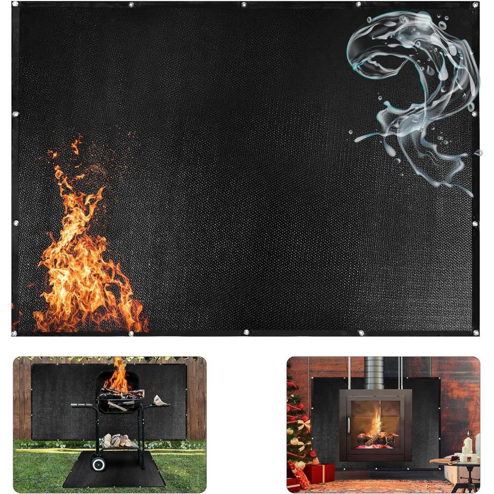 imageMDSTOP Heat Shield Behind Grill Heat Shield Mat for Wall Behind Grill Deck Fence Railing Refrigerator Fireproof Cover and Screen Protect Deck Railing Stove Wall Protector BBQ Grill Mat 3x43x6 Black
