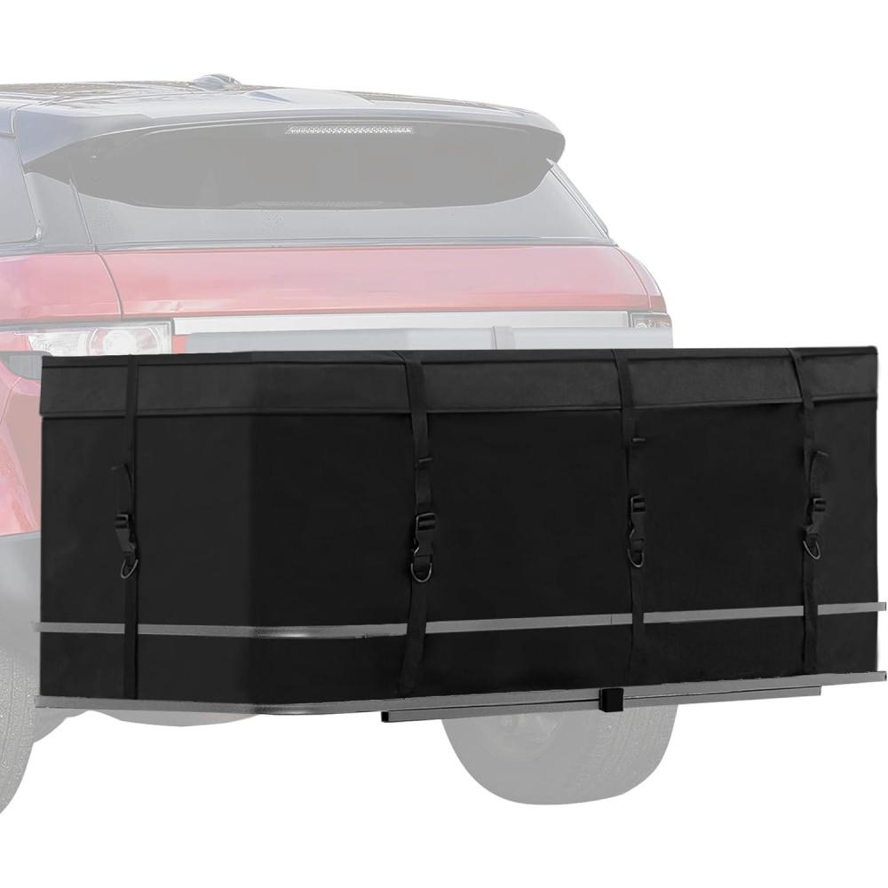 imageMDSTOP Hitch Cargo Carrier Bag Waterproof Cargo Bag 125 Cu Ft 53quotx20quotx20quot Rainproof Vehicle SoftShell Carriers with 8 Reinforced Straps for Vans Truck Pickup Black 125 cu ft 53quotx20quotx20quotBlack