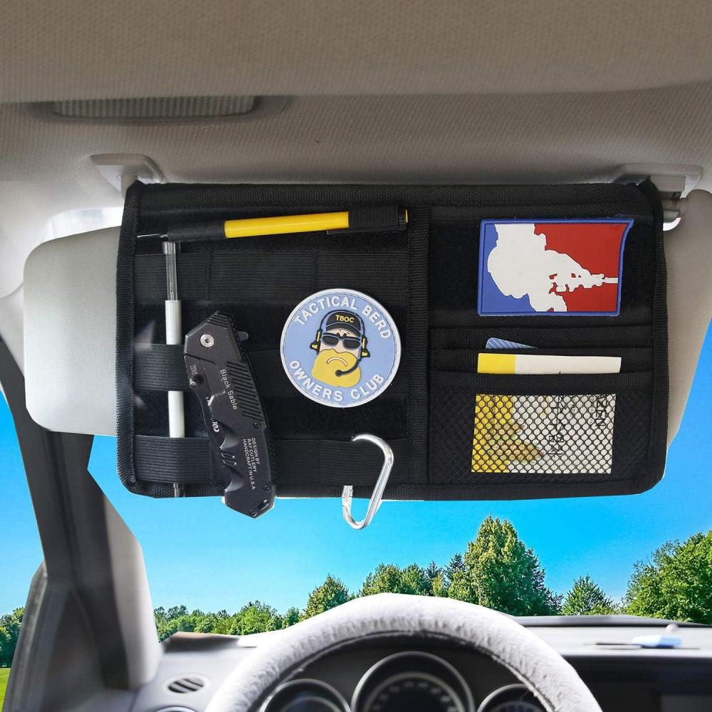 imageMDSTOP Molle Visor Panel Organizer Tactical Webbing Compatible Vehicle Sun Visor Cover Car Sunshade Storage Holder Pouch Fits for Cars Trucks Suvs Pickups Khaki 7quotx12quotBlack