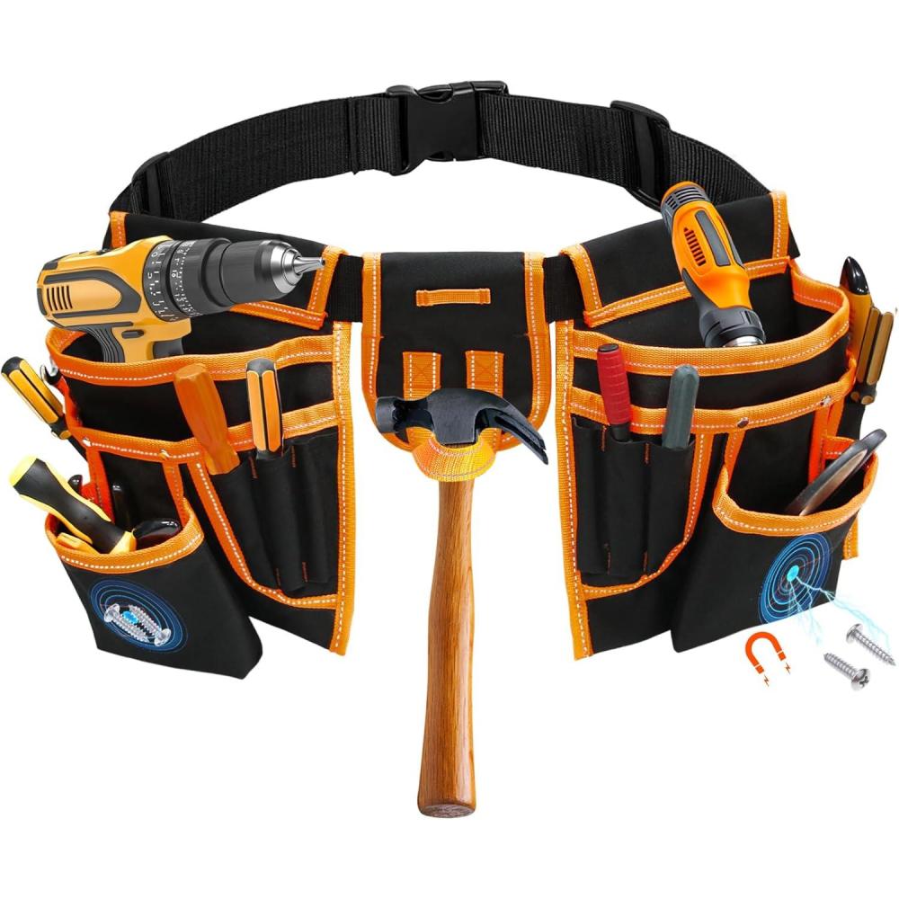 imageTool Belt MDSTOP Magnetic Tool Pouch Heavy Duty Padded Tool Belts for Men Detachable ampamp Adjustable Tool Pouch Bag Electrician Tool Pouch Carpenter Tool Belt for ElectricianCarpenterWork Apron