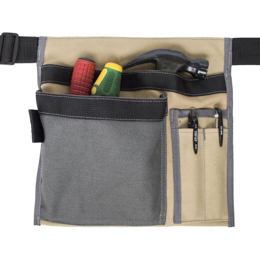 imageTool Pouch MDSTOP Single Side Apron with 5 Pockets and 1 Hammer Loop Fits for Hammer Pencils Screwdrivers etc BlackKhaki