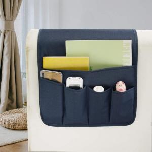 MDSTOP 5 Pockets Remote Control Holder, Magazine Rack, Space Saver Organizer, Draped Over Sofa, Couch, Recliner Armrest(Darkblue-twill)