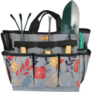 MDSTOP Garden Tool Bag, Garden Tool Kit Holder Home Organizer Storage Carrier, Oxford Garden Hand Tool Storage Tote Organizer with Handle and 8 Roomy Pockets, Floral Gardening Gift, Tools Not Included