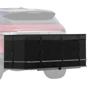 MDSTOP Hitch Cargo Carrier Bag, Waterproof Cargo Bag, 12.5 Cu Ft 53″x20″x20″ Rainproof Vehicle Soft-Shell Carriers, with 8 Reinforced Straps for Vans Truck Pickup (Black, 12.5 cu. ft 53″x20″x20″)(Black)