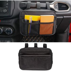 MDSTOP Passenger Grab Handles Storage Bag Fits for 1965-2017 Jeep Wrangler JK TJ YJ CJ MINGLI & 2020 Jeep Gladiator JT, Multi-purpose Storage Pouch Organizer, Mesh Polyester Dash Tools Bag (Black)(Black)