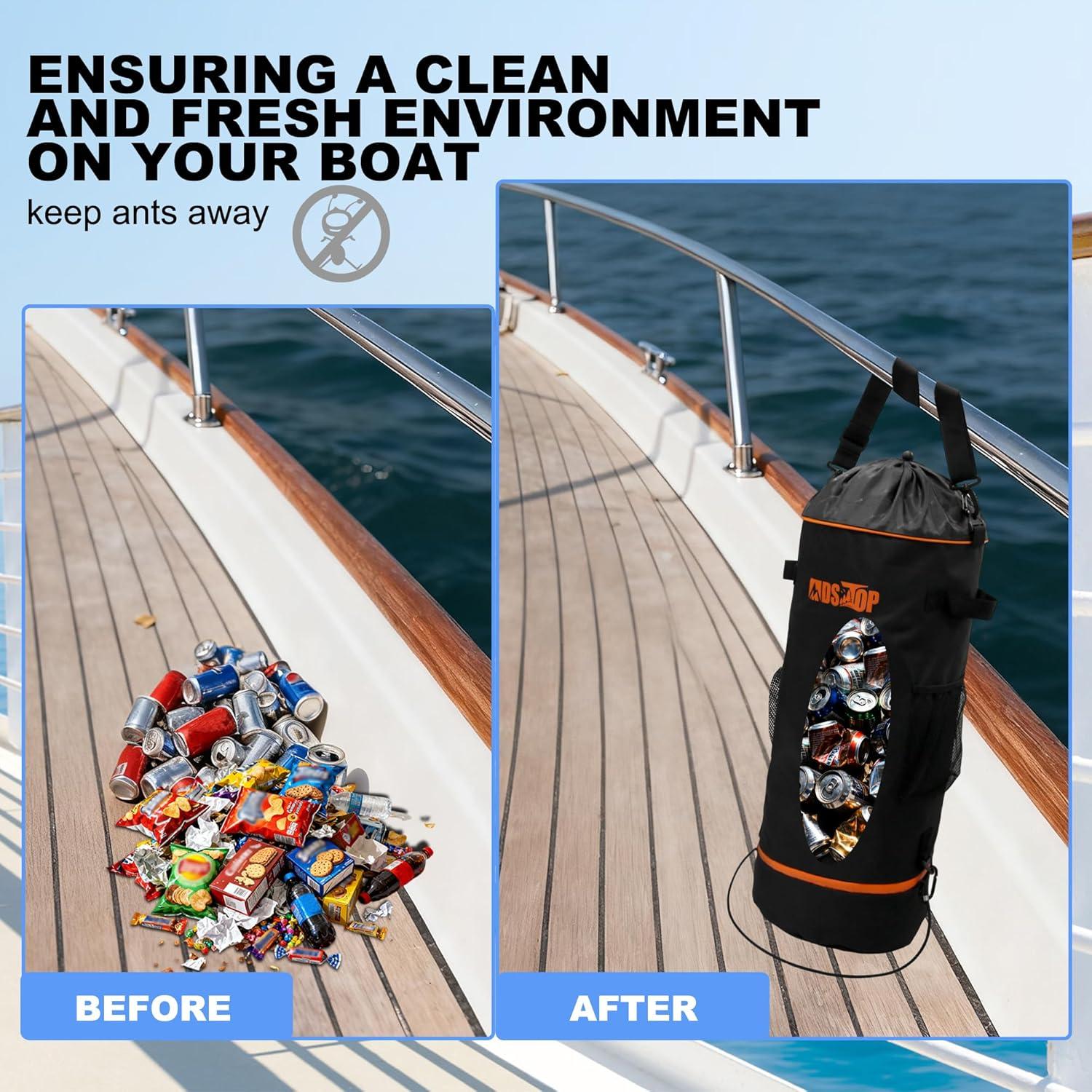 imageMDSTOP Portable Boat Trash Can Reusable Boat Garbage Bag Includes 1013 Gallon Garbage Bag Snaps Inside Odor ampamp Leak Resistant Pontoon Boat Accessories for Boating Camping Fishing Kayak RVBlack