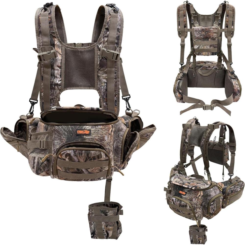 imageMDSTOP Hunting Fanny Pack with Harness Pouch Camo Waist Pack for Hunter Lumbar Hunting Pack with Bow Rifle HolderCamo