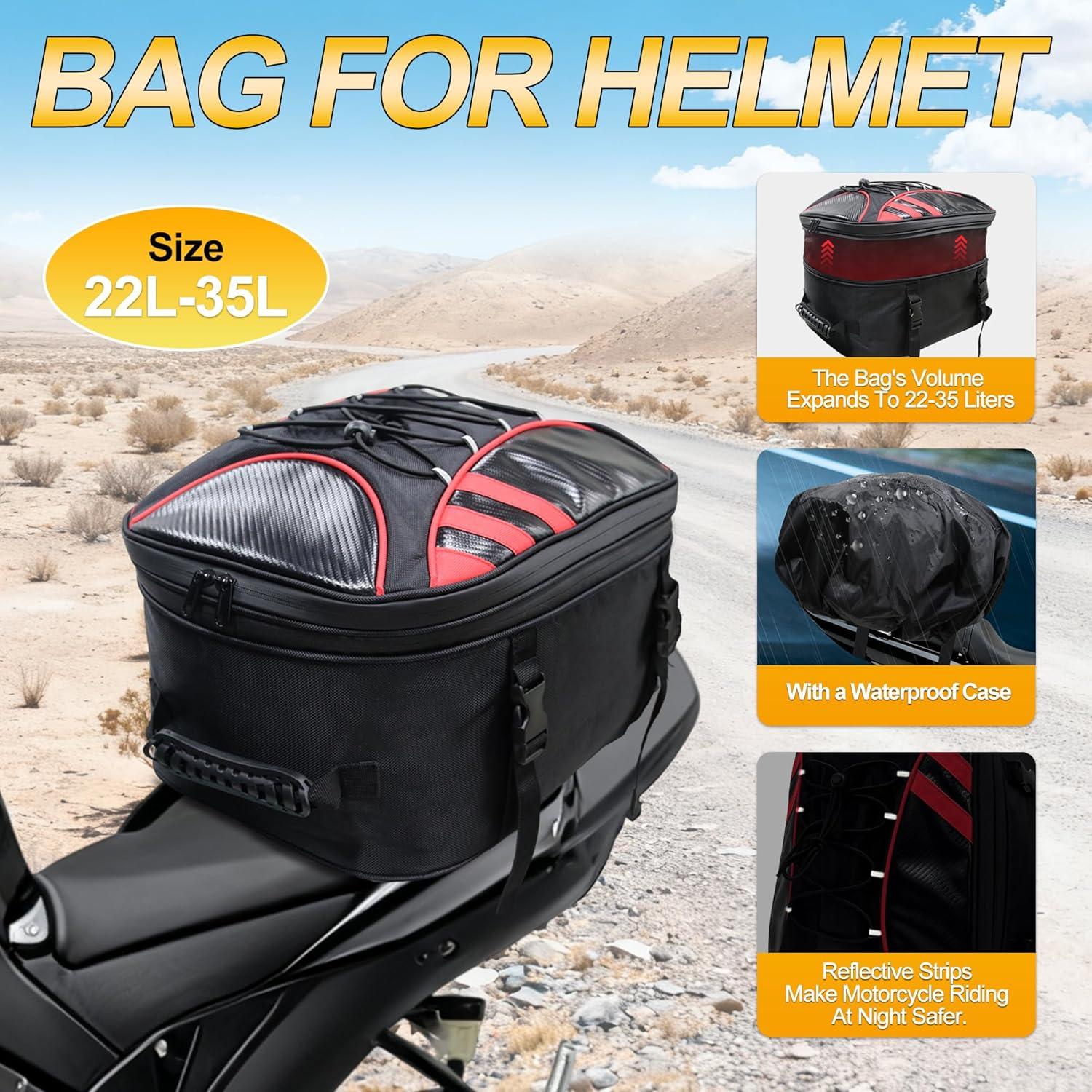 image:imageMDSTOP Motorcycle Tail Bag Dual Use Seat Helmet Bag Backpack with Waterproof Rain Cover 22L34L Expandable Motorcycle Rear Seat Bag BlackRed MBlackRed