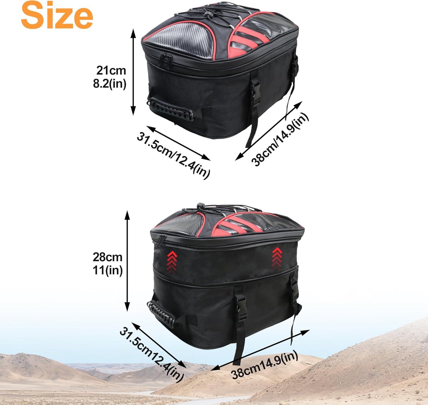 image:imageMDSTOP Motorcycle Tail Bag Dual Use Seat Helmet Bag Backpack with Waterproof Rain Cover 22L34L Expandable Motorcycle Rear Seat Bag BlackRed MBlackRed