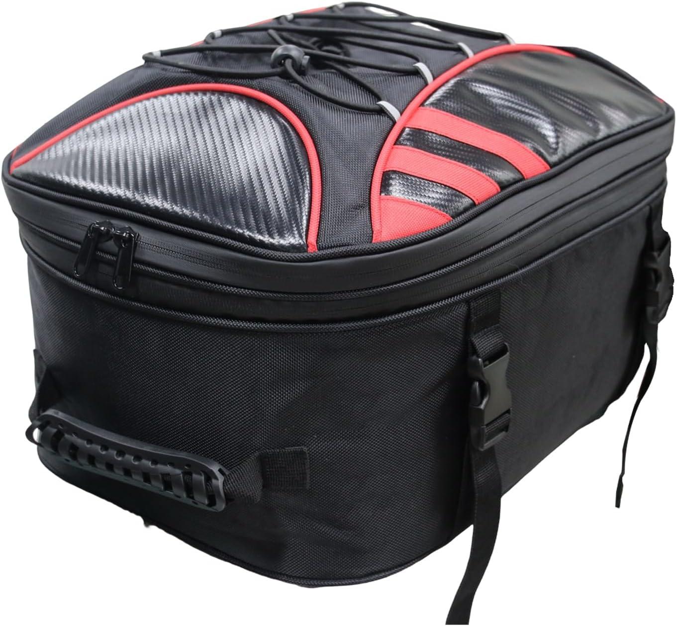 image:imageMDSTOP Motorcycle Tail Bag Dual Use Seat Helmet Bag Backpack with Waterproof Rain Cover 22L34L Expandable Motorcycle Rear Seat Bag BlackRed MBlackRed