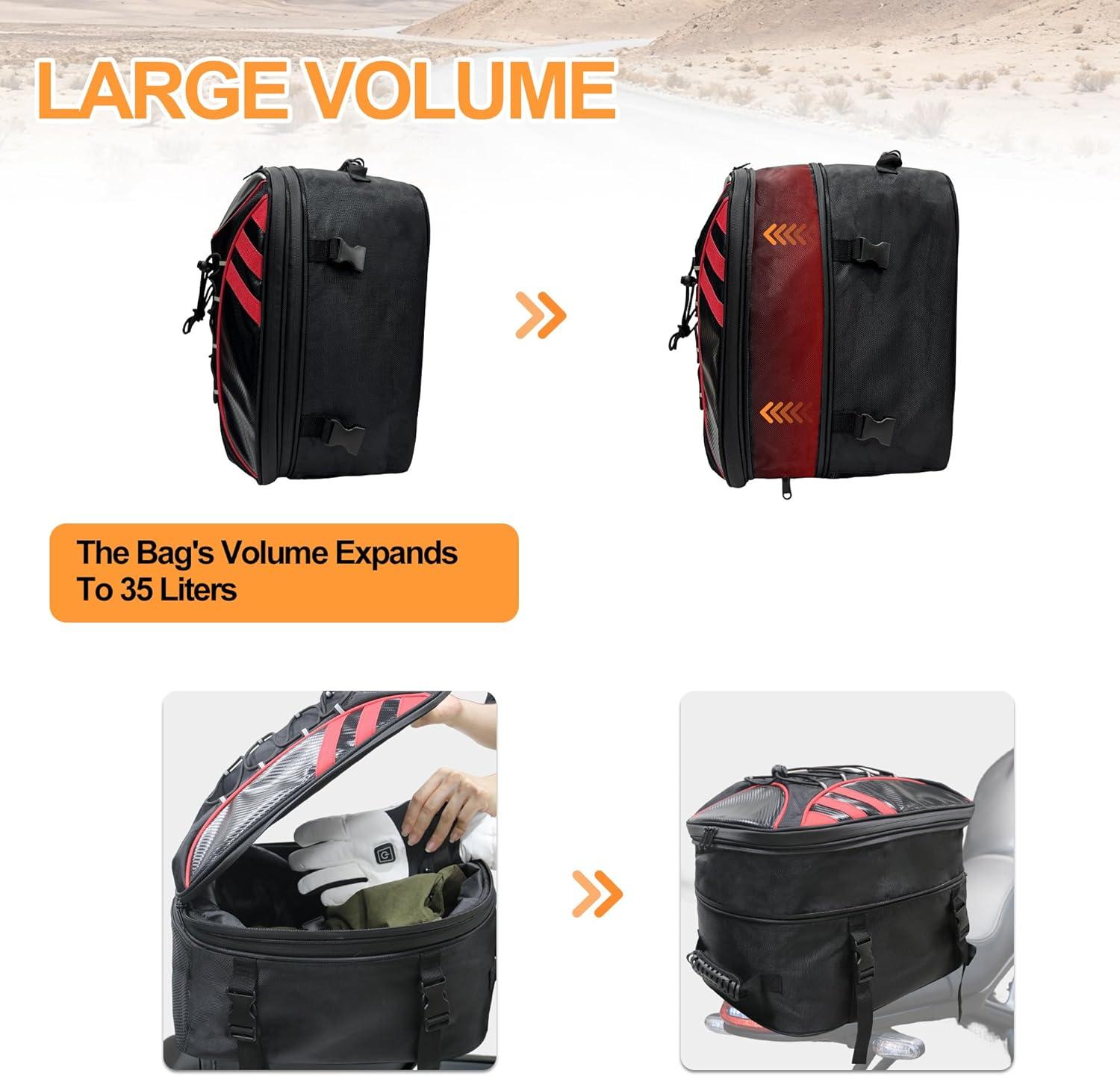 image:imageMDSTOP Motorcycle Tail Bag Dual Use Seat Helmet Bag Backpack with Waterproof Rain Cover 22L34L Expandable Motorcycle Rear Seat Bag BlackRed MBlackRed