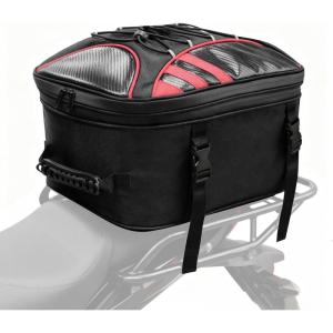 MDSTOP Motorcycle Tail Bag, Dual Use Seat Helmet Bag Backpack with Waterproof Rain Cover, 22L-34L Expandable Motorcycle Rear Seat Bag (Black+Red, M)(Black+Red)