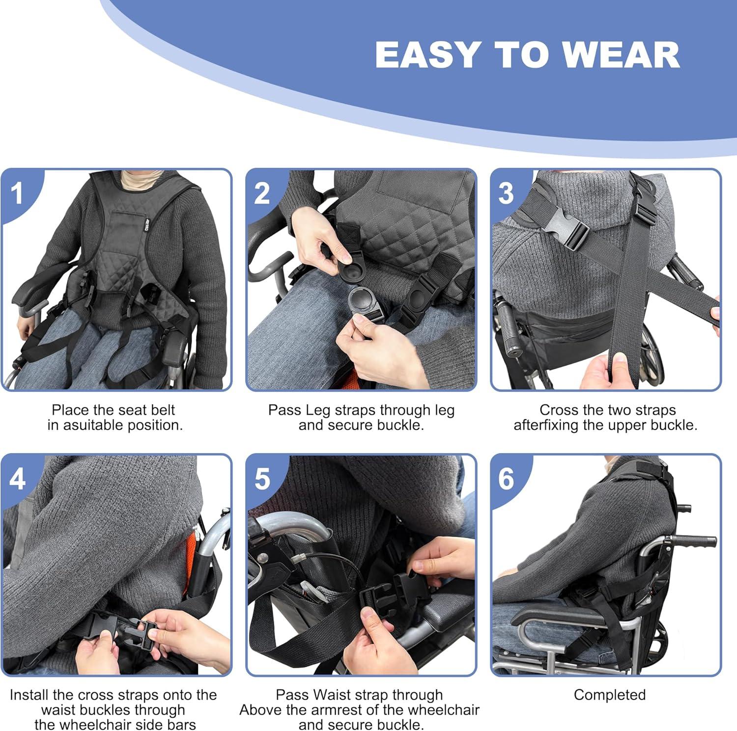 image:imageMDSTOP Wheelchair Harness for Adults AntiSlip Wheelchair Safety Belt Safety Belt for Elderly Adjustable Secure Buckle Torso Support Vest Restraint for Patient Disabled Paralyzed PurpleBlack