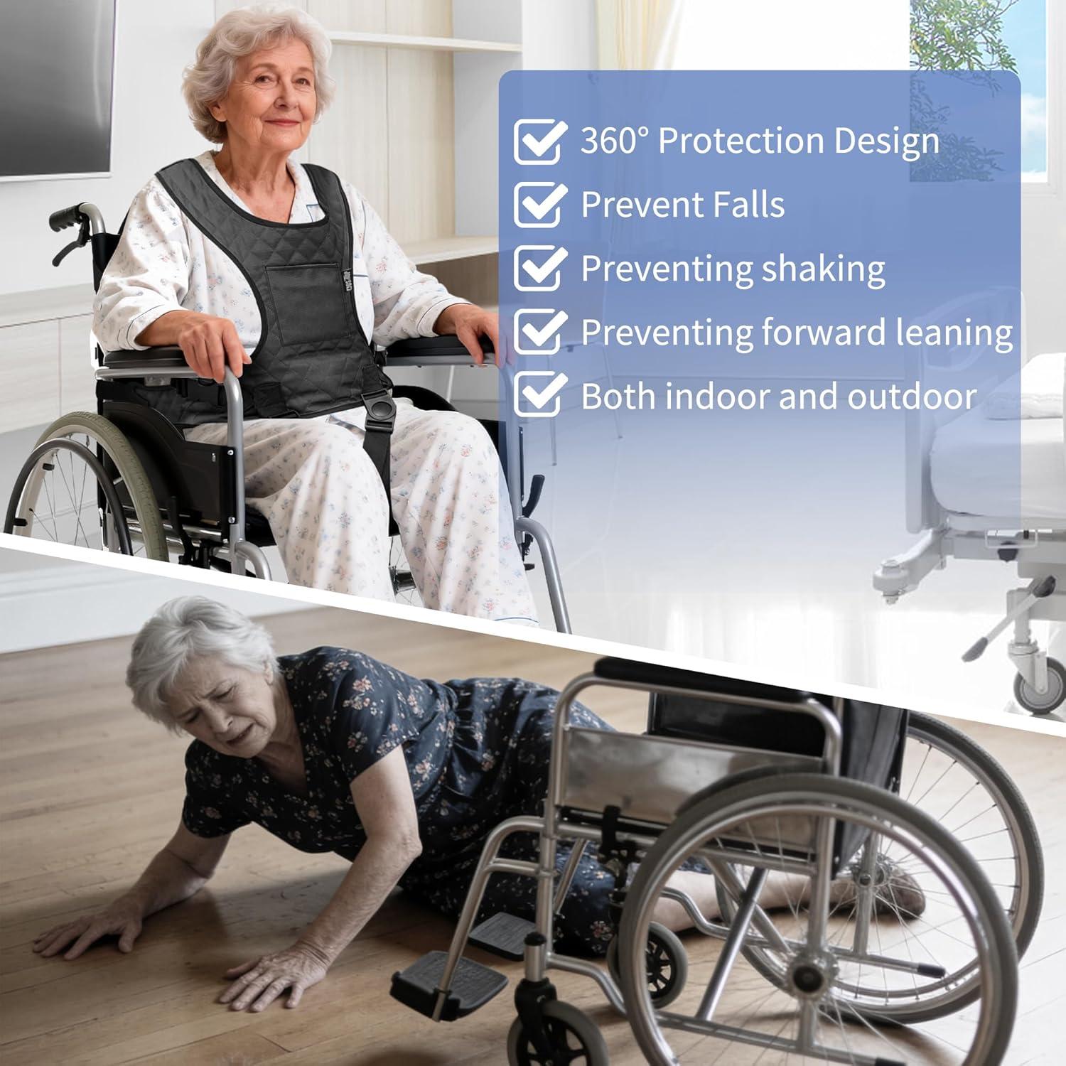 image:imageMDSTOP Wheelchair Harness for Adults AntiSlip Wheelchair Safety Belt Safety Belt for Elderly Adjustable Secure Buckle Torso Support Vest Restraint for Patient Disabled Paralyzed PurpleBlack