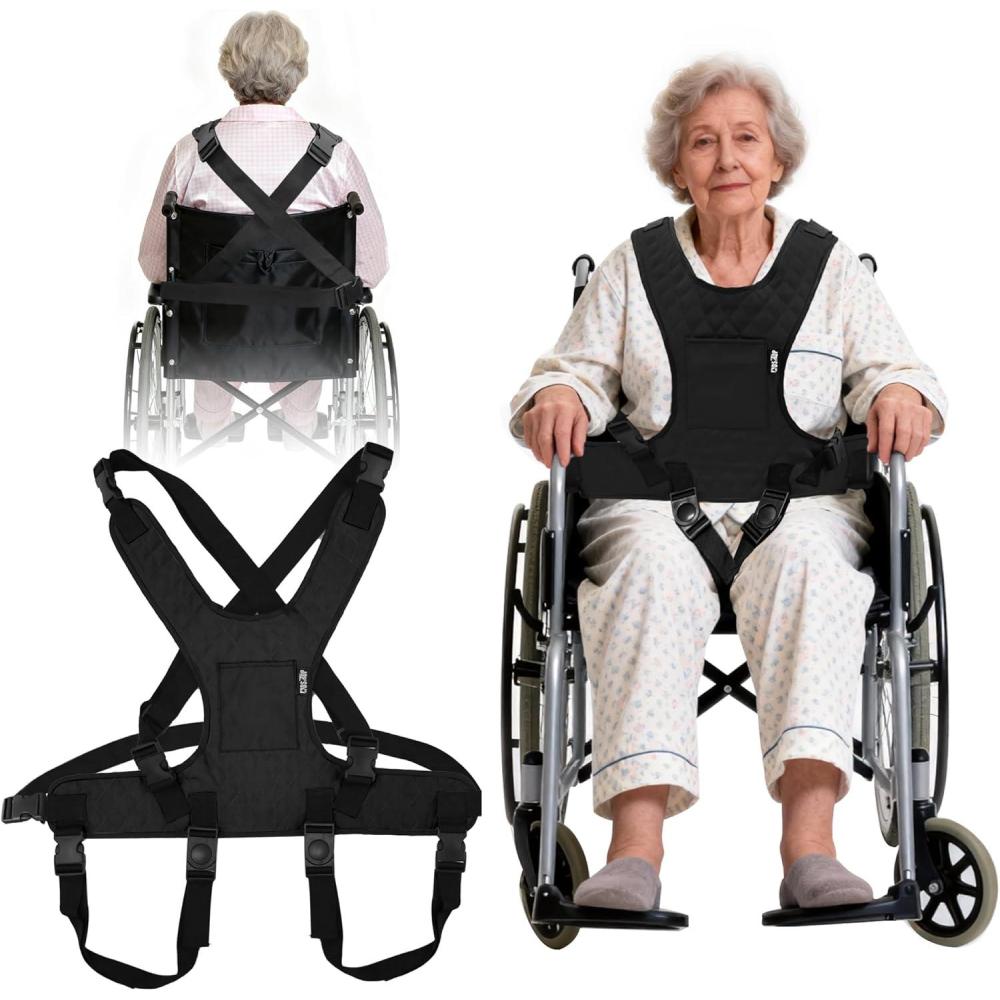 image:imageMDSTOP Wheelchair Harness for Adults AntiSlip Wheelchair Safety Belt Safety Belt for Elderly Adjustable Secure Buckle Torso Support Vest Restraint for Patient Disabled Paralyzed PurpleBlack